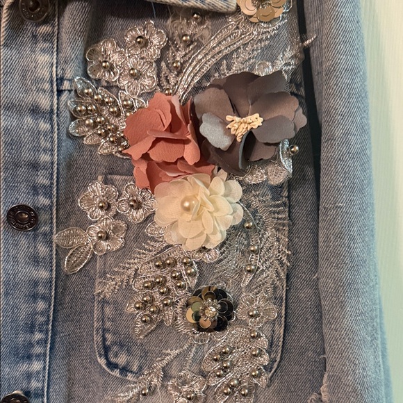 Floral Embellished Denim Jacket - Picture 2 of 8